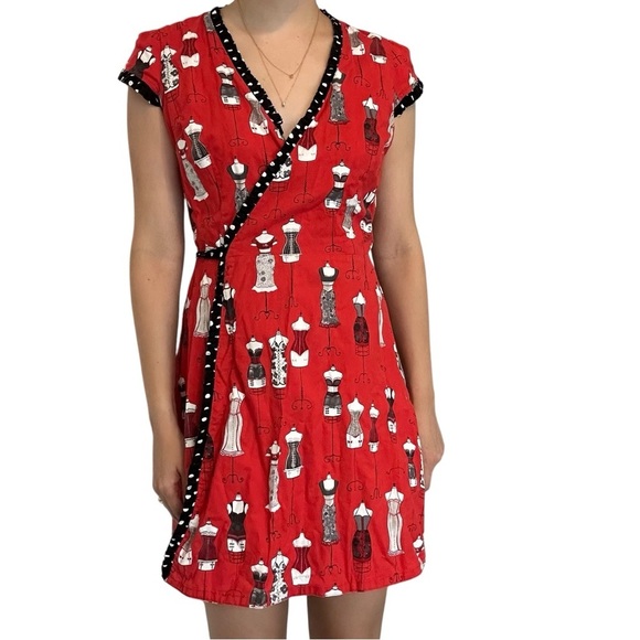 Retrolicious Mini Wrap Dress Retro 50s Vintage Cotton Dainty Kawaii Size Small - Picture 10 of 10